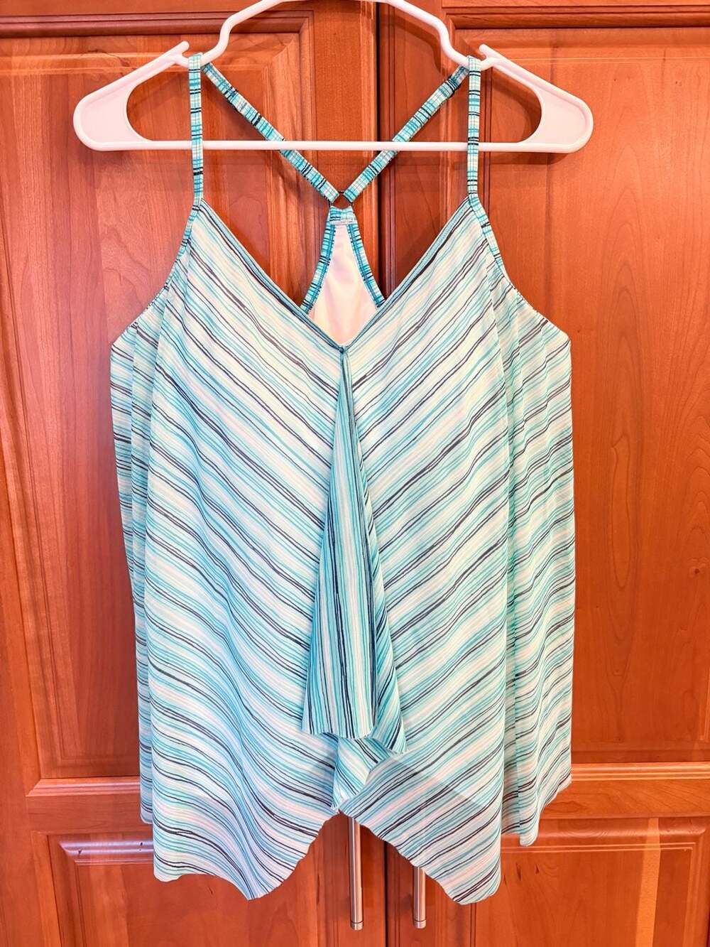 Beach House Blue Stripe Handkerchief Hem Tank Top/Navy Swim Shorts - Size 14